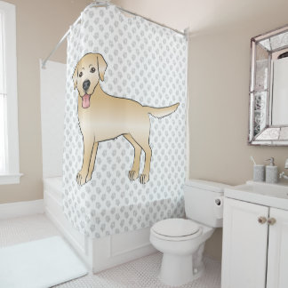 Yellow Labrador Retriever Cartoon Dog &amp; Paws Shower Curtain