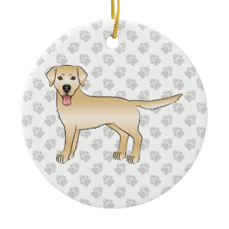 Yellow Labrador Retriever Cartoon Dog &amp; Text Ceramic Ornament