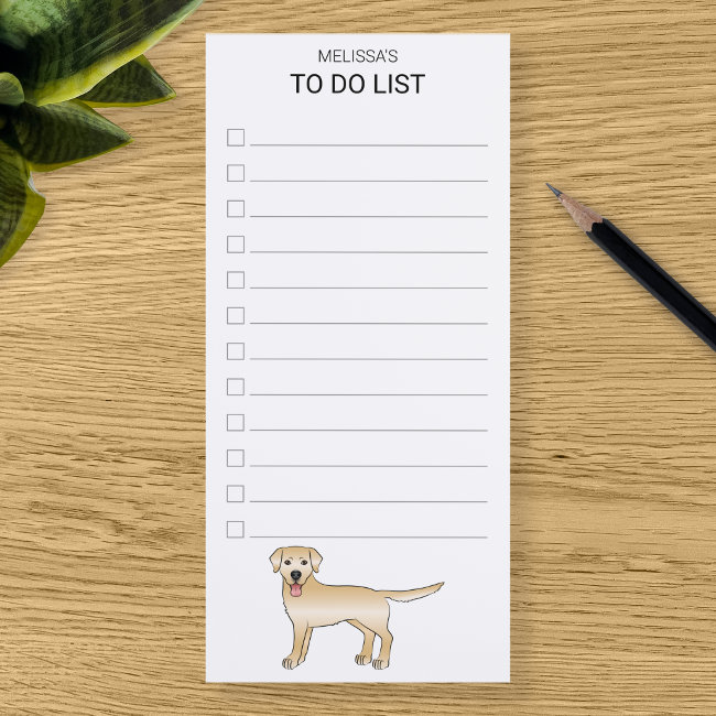 Yellow Labrador Retriever Cartoon Dog To Do List Magnetic Notepad