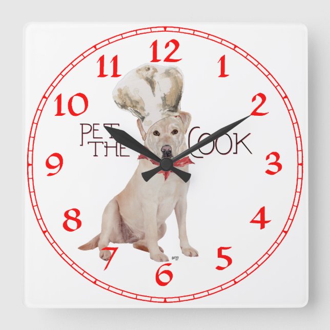 Yellow Labrador Retriever Chef Square Wall Clock (Front)