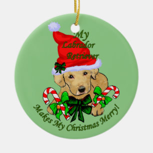 Yellow Labrador Retriever Christmas Ceramic Ornament