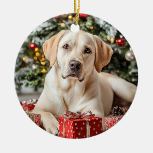 Yellow Labrador Retriever Christmas Ceramic Ornament