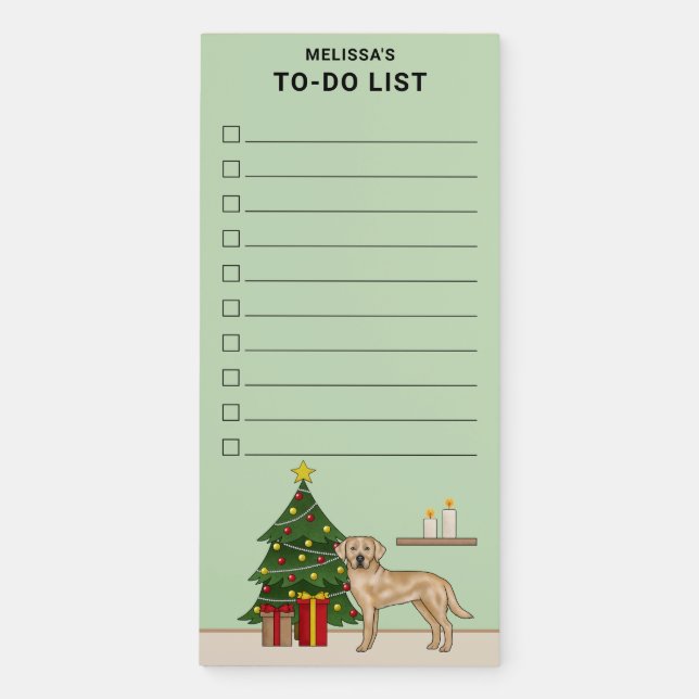 Yellow Labrador Retriever Christmas Checklist Magnetic Notepad (Front)