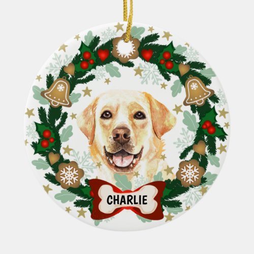 Yellow Labrador Retriever Christmas Cookie Wreath Ceramic Ornament