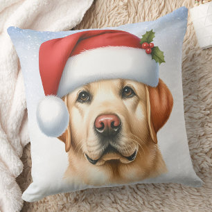 Yellow Labrador Retriever Christmas Santa Dog Throw Pillow