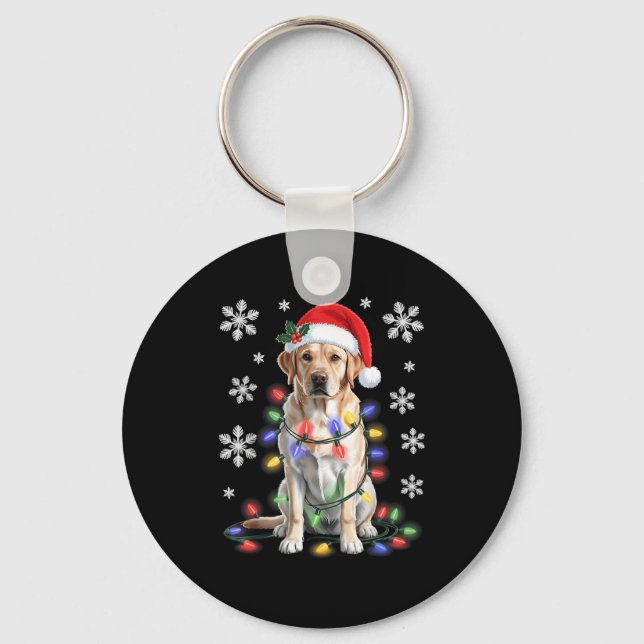 Yellow Labrador Retriever Christmas Tree Light Paj Keychain (Front)