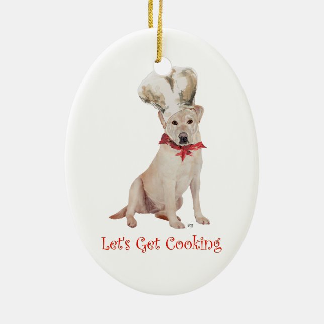 Yellow Labrador Retriever Cooking Ceramic Ornament (Back)