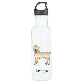 Yellow Labrador Retriever Cute Cartoon Dog &amp; Name Stainless Steel Water Bottle