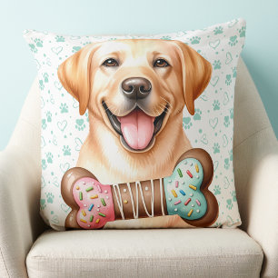 Yellow Labrador Retriever Cute Holiday Puppy Dog  Throw Pillow