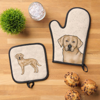 Yellow Labrador Retriever Cute Lab Dog Print Beige Oven Mitt & Pot Holder Set