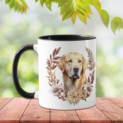 Yellow Labrador Retriever Dog Autumn Wreath Mug