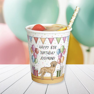 Yellow Labrador Retriever Dog Colorful Birthday Paper Cups