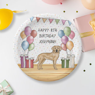 Yellow Labrador Retriever Dog Colorful Birthday Paper Plates