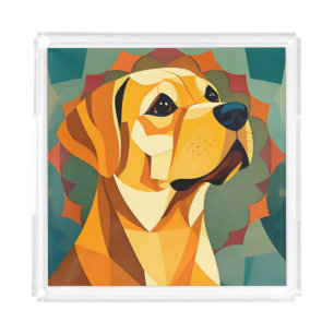 Yellow Labrador Retriever Dog Geometric Art Acrylic Tray