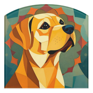 Yellow Labrador Retriever Dog Geometric Art Door Sign