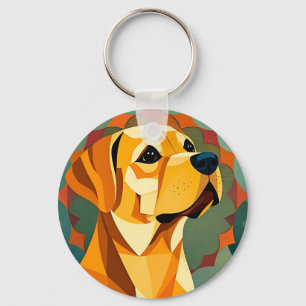 Yellow Labrador Retriever Dog Geometric Art Keychain