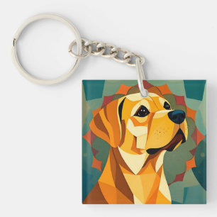 Yellow Labrador Retriever Dog Geometric Art Keychain