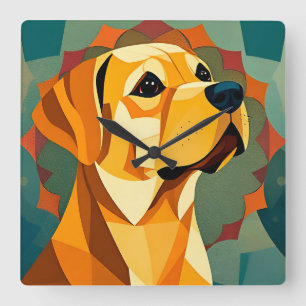 Yellow Labrador Retriever Dog Geometric Art Square Wall Clock