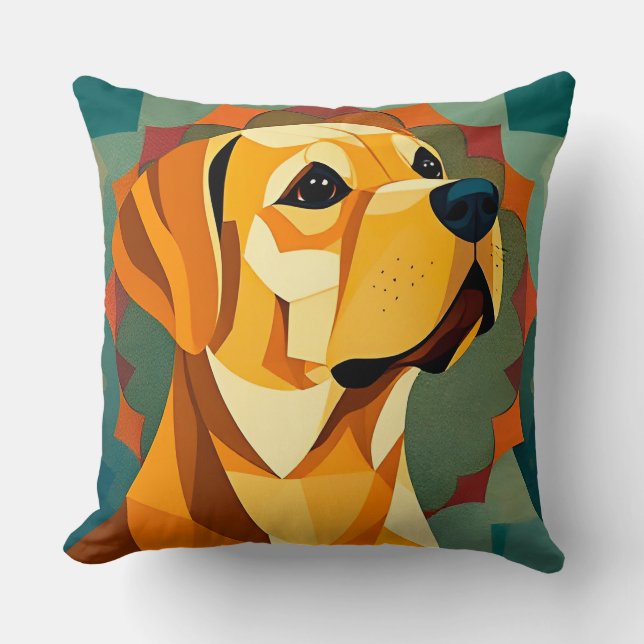 Yellow Labrador Retriever Dog Geometric Art Throw Pillow (Front)