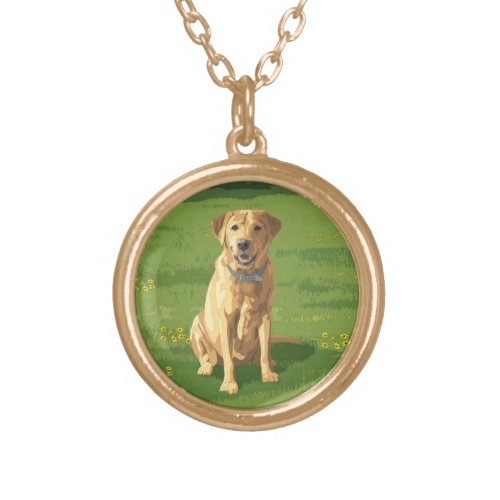 Yellow Labrador Retriever Dog Gold Plated Necklace