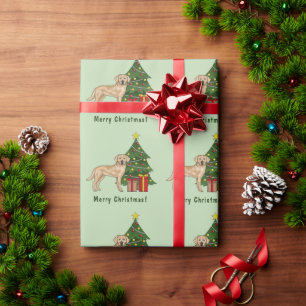 Yellow Labrador Retriever Dog Green Christmas Tree Wrapping Paper
