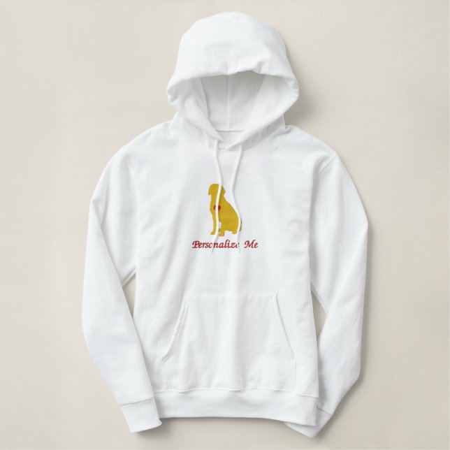 Yellow Labrador Retriever Dog Heart Detail Embroidered Hoodie (Design Front)
