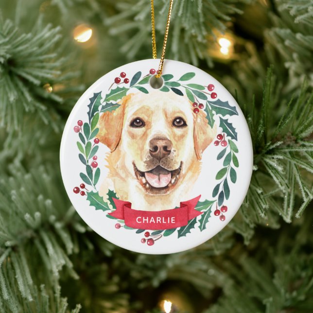 Yellow Labrador Retriever Dog Lover Christmas Ceramic Ornament (Tree)