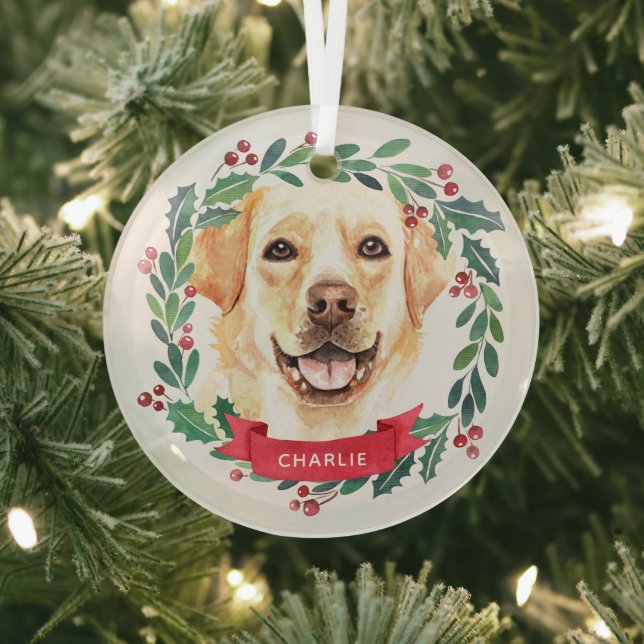 Yellow Labrador Retriever Dog Lover Christmas  Glass Ornament (Insitu)