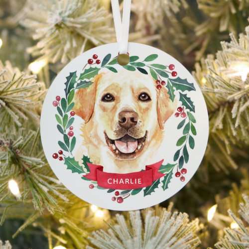 Yellow Labrador Retriever Dog Lover Christmas Metal Ornament