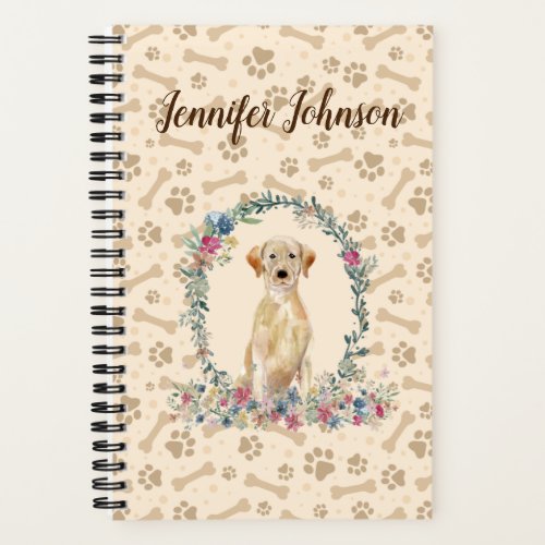 Yellow Labrador Retriever Dog Paw Print  Floral Notebook