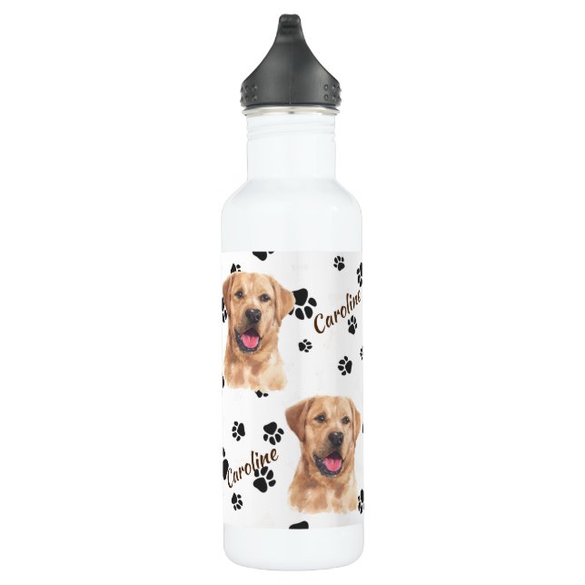 Yellow Labrador Retriever Dog Pawprint Stainless Steel Water Bottle (Right)