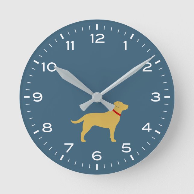 Yellow Labrador Retriever Dog Silhouette Round Clock (Front)