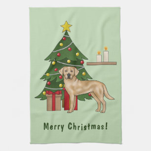 Yellow Labrador Retriever Dog With Christmas Tree Kitchen Towel