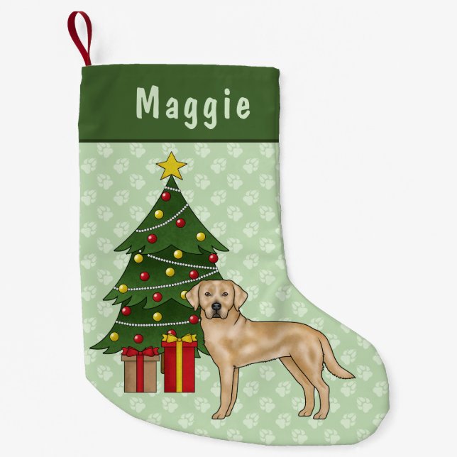 Yellow Labrador Retriever Dog With Christmas Tree Small Christmas Stocking (Front)