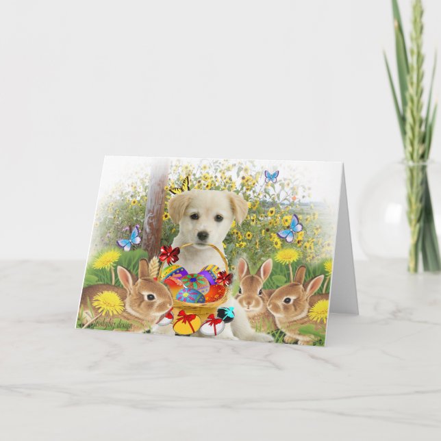 Yellow Labrador Retriever Easter Friends Holiday Card (Front)