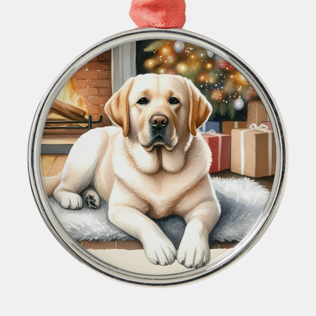Yellow Labrador Retriever Elegant Dog Christmas Metal Ornament (Front)