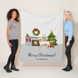 Yellow Labrador Retriever - Festive Christmas Room Fleece Blanket