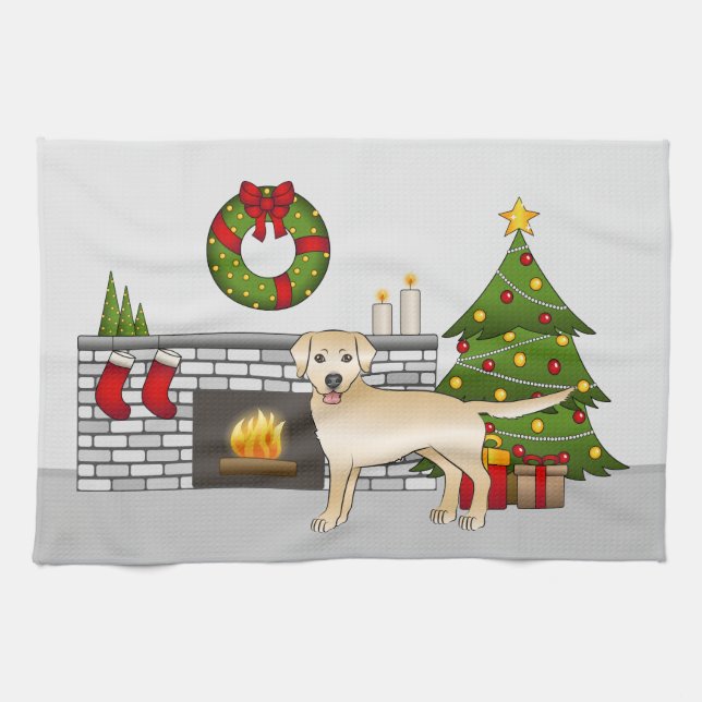 Yellow Labrador Retriever - Festive Christmas Room Kitchen Towel (Horizontal)