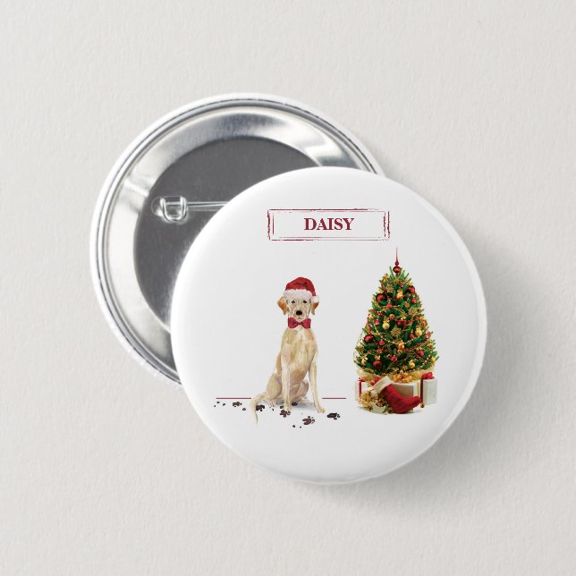 Yellow Labrador Retriever Funny Christmas Dog Button (Front & Back)