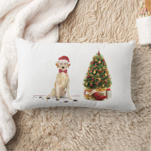 Yellow Labrador Retriever Funny Christmas Dog Lumbar Pillow