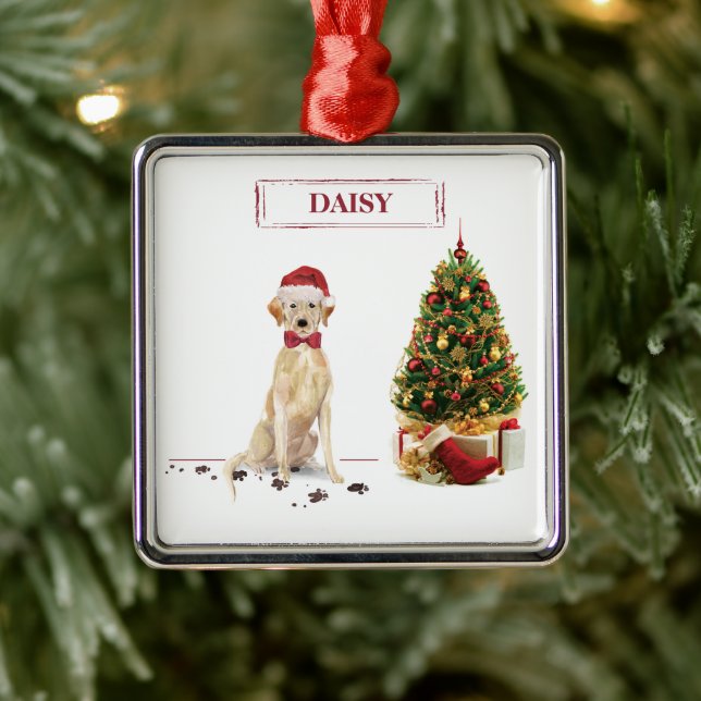 Yellow Labrador Retriever Funny Christmas Dog Metal Ornament (Tree)