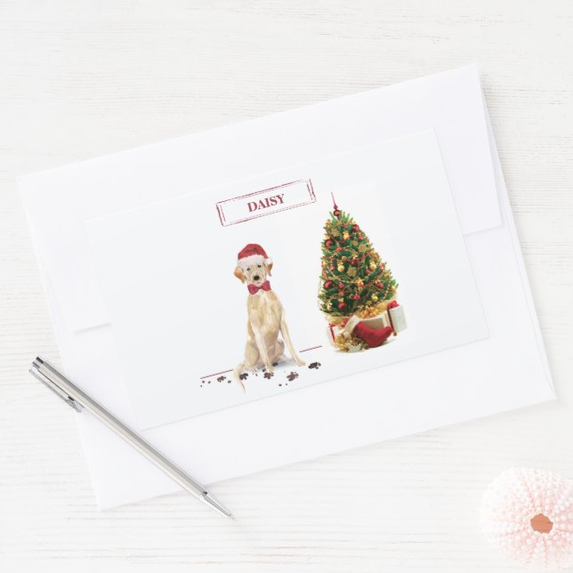 Yellow Labrador Retriever Funny Christmas Dog Rectangular Sticker (Envelope)