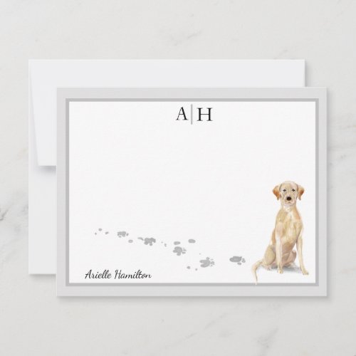 Yellow Labrador Retriever Gray Border Monogram Note Card