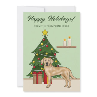 Yellow Labrador Retriever Green Festive Christmas Holiday Card