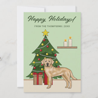 Yellow Labrador Retriever Green Festive Christmas Holiday Card