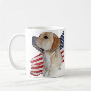 Yellow Labrador Retriever head and American Flag Coffee Mug