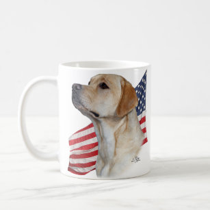 Yellow Labrador Retriever head and American Flag Coffee Mug