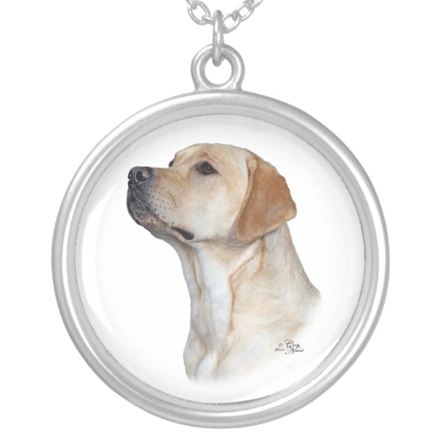 Yellow Labrador Retriever head Silver Plated Necklace (Front)