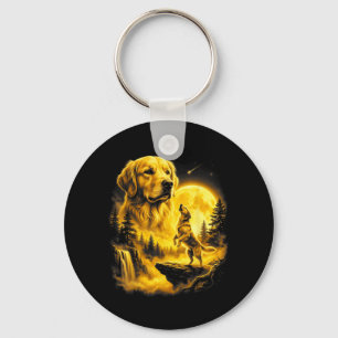 Yellow Labrador Retriever Howling to The Moon Art Keychain