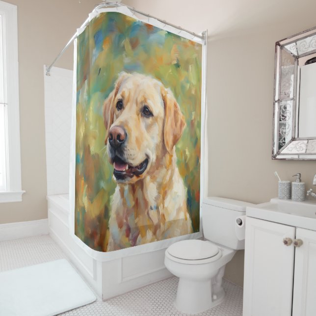 Yellow Labrador Retriever Impressionist Art Shower Curtain (In Situ)
